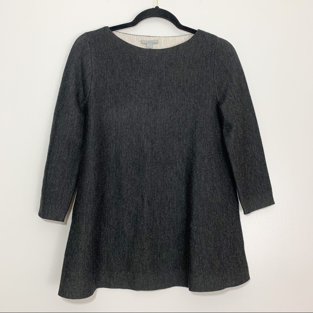 COS Wool Blend Raw Hem Round Neck Gray Tunic Top.